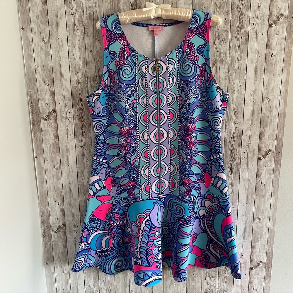 HTF Lilly Pulitzer Melia Vibrant Sea Jewels Patterned Stretchy Luxletic Dress XL